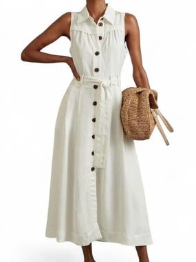 reiss annie linen dress Reiss Annie Linen Belted Sleeveless Midi Dress In Black - 34% Off